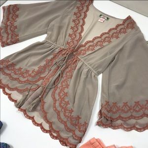Flying Tomato l Tan Orange Semi Sheer Open Front